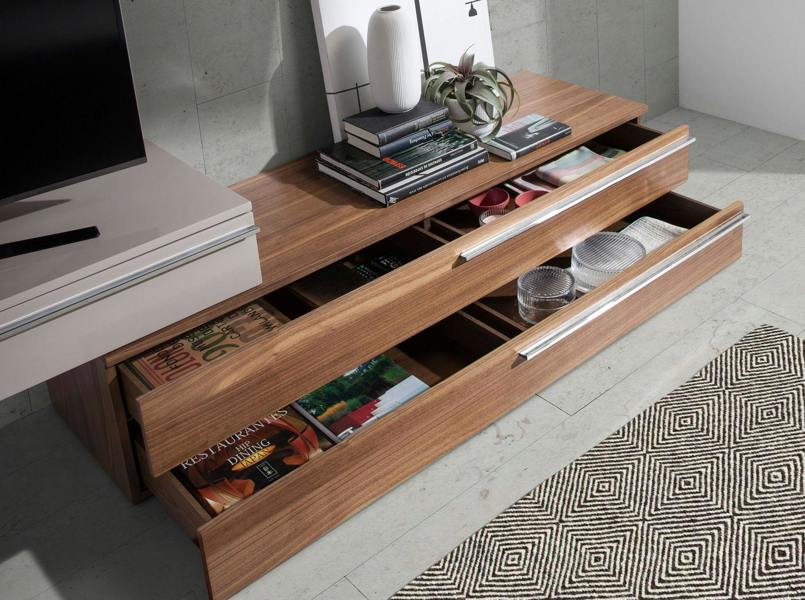Angel Cerdá Beige Wood, Walnut and Chrome Plated Steel TV Unit 3081