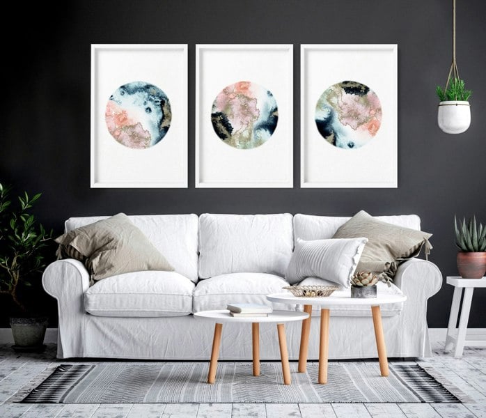 Phases of the moon print | set of 3 wall art for living room