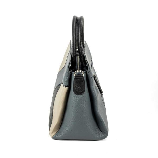 Pia Blue Colour Block Leather Top-Handle Bag with Silver Fittings