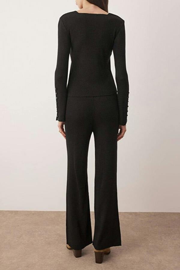 WOVCOR 2-Piece Square Neck Body-Hugging Knit Top and Bottom Set