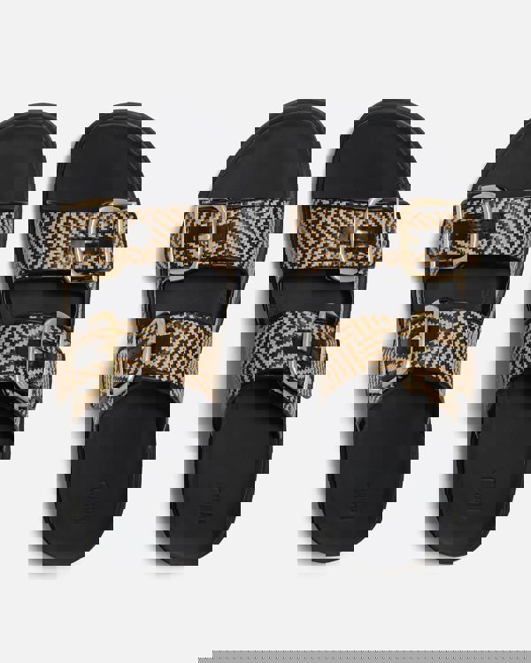 FitFlop Womens GEN-FF Buckle Graphic-Weave Two-Bar Slides - Black 001