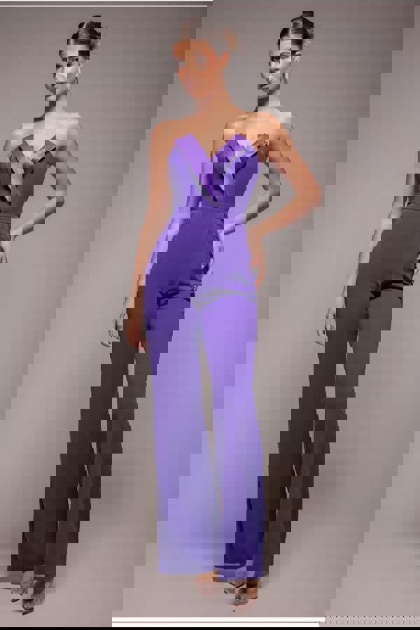 Satin Collar Scuba Jumpsuit - Purple TR299