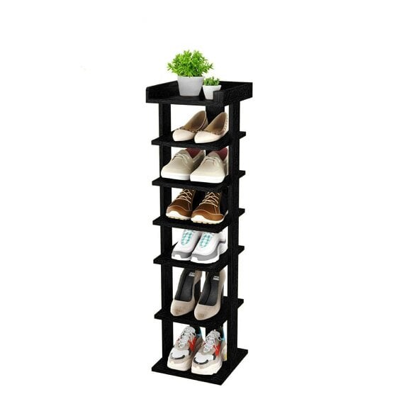 Neo Black 7 Tier Wooden Shoe Rack Slim