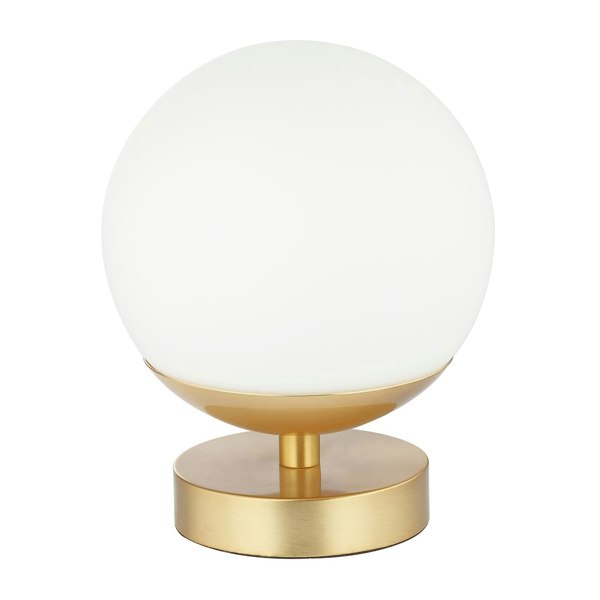 Modern Touch Dimmable LED White Globe Glass Table Lamp with Brushed Gold Base Image 2