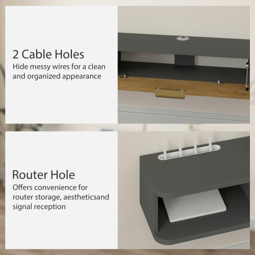 Wyld Haus Nova 140cm Wooden Charcoal Grey and Natural Floating TV Stand With Storage