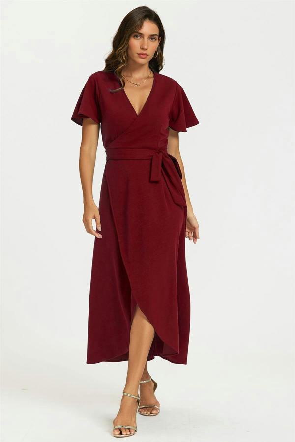 FS Collection Wrap Maxi Dress In Wine