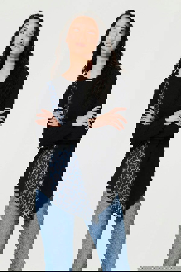 Black | Animal Print Asymmetric Long Sleeve Top