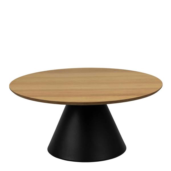 Wyld Haus Hamburg Round Oak Veneer Coffee Table Black Steel Pillar Base