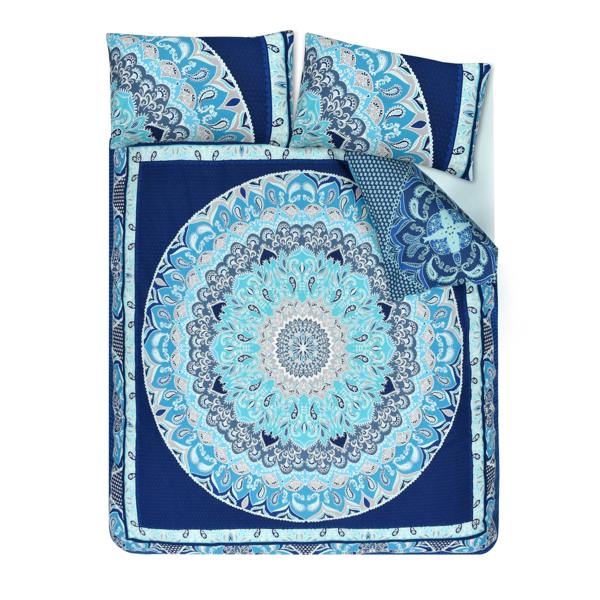 Smart Living Reversible Polycotton Paisley Mandala Duvet Cover and Pillowcase Set - Blue
