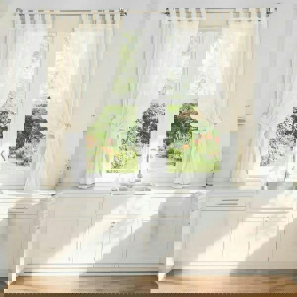 Luxury Living Voile Tab Top Curtain Pair with Crystal Tie Backs Sheer Window Panels