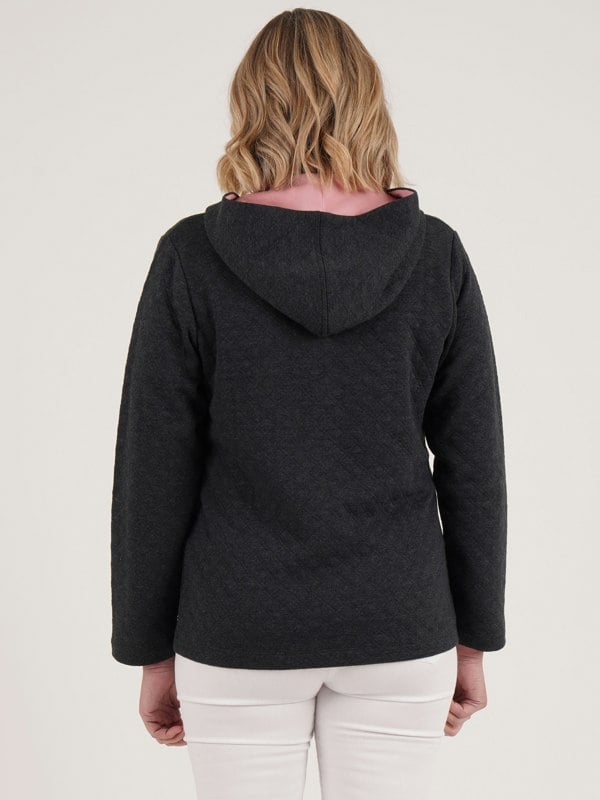PennyPlain Quilt Hooded Zip Up - Charcoal