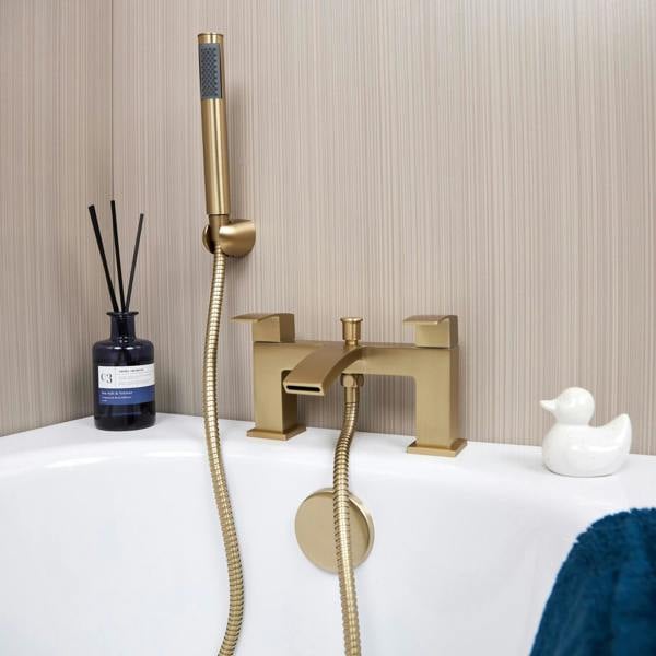 Flode Boras | Bath Shower Mixer | Including Handset and Holder | Brushed Brass