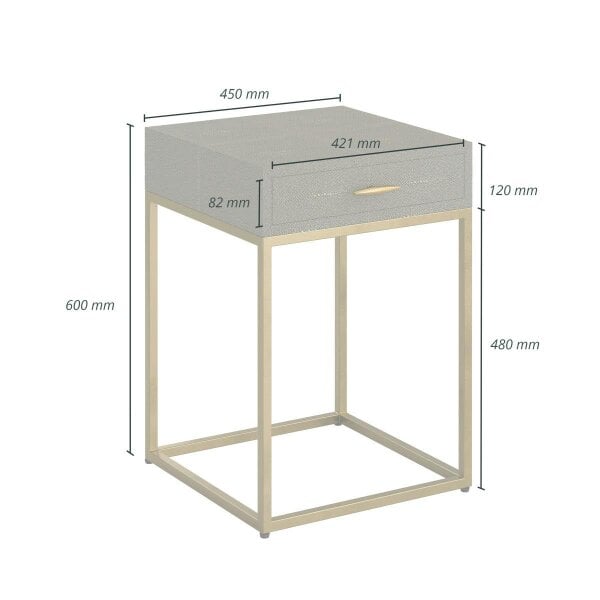 Wyld Haus Mandalo Taupe Shagreen and Brass One Drawer Side Table