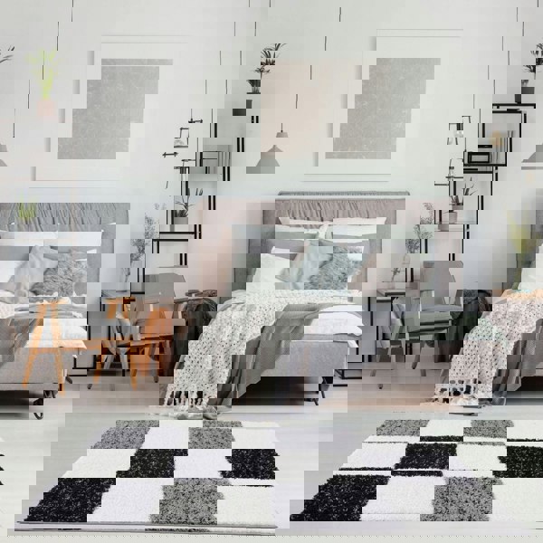 Geometric Design Thick Shaggy Area Rugs Grey