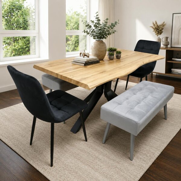 Kosy Koala Dining Table Set With 2 Black Velvet Chairs And 2 Grey Velvet Benches Dining Room Furniture