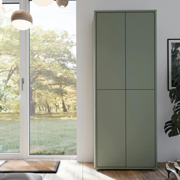 Furniture To Go Alice Springs Tall Shoe Cabinet with 4 Doors Push-to-Open in Sage Green