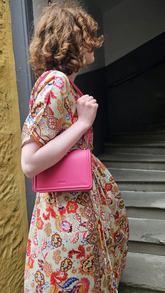 SADDLER "Kate" Leather Flapover Handbag - Dual  Function Strap,  Phone Pocket - RFID Protected - Fuchsia