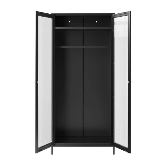 Wyld Haus Sattek Black Metal 2 Reeded Glass Door Wardrobe