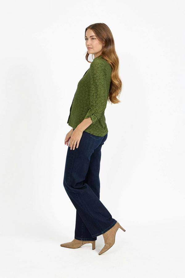 Mudflower Floral Lace Full-Sleeve Stretch Shirt Blouse