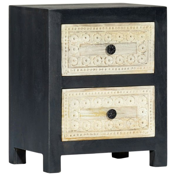 Berkfield Hand Carved Bedside Cabinet Grey 40x30x50 cm Solid Mango Wood