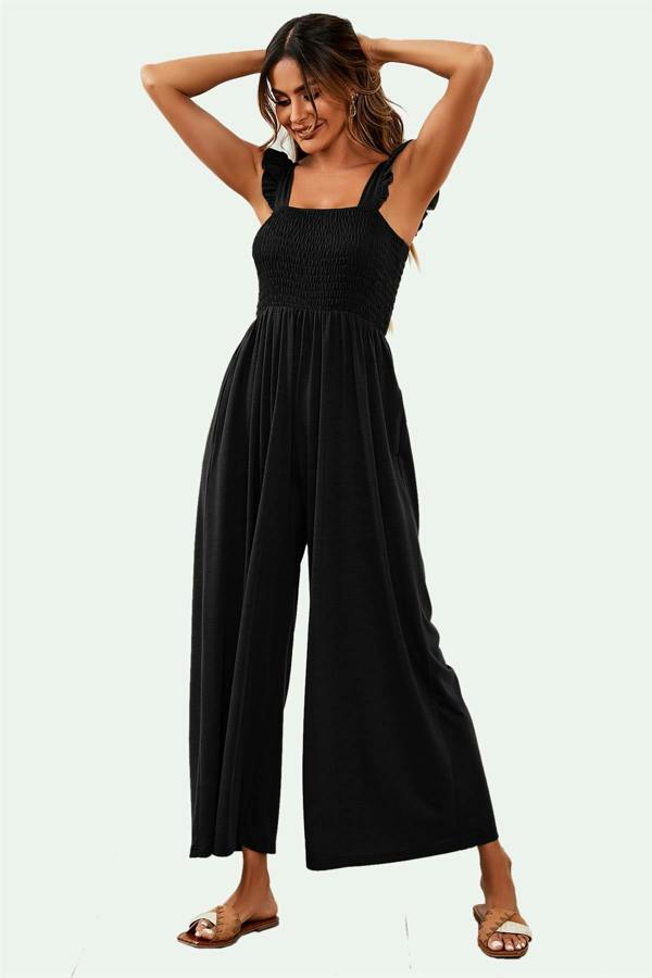 FS Collection Frill Detail Strappy Jumpsuit In Black