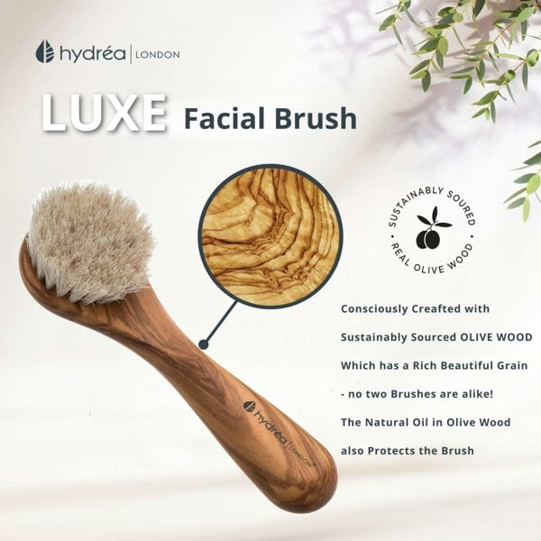 Hydréa London Premium Olive Wood Facial Brush - Exfoliating Natural Bristle