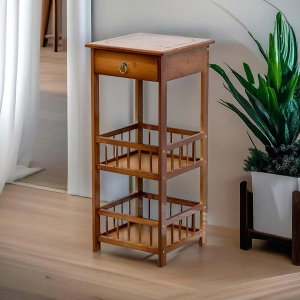 Rafaelo Mobilia 3 Tier Bamboo Tall Side Table With Drawer