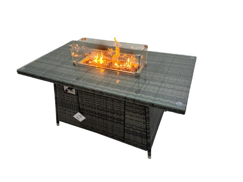 Fimous Garden Rattan Furniture Set 10 Seater Outdoor Corner Sofa 2 Chair Gas Fire Pit Dining Table Set with 2 Big Stools Dark Grey