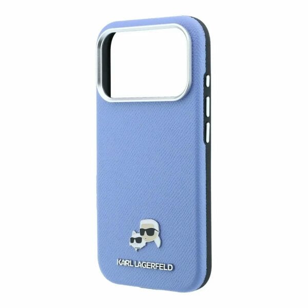Karl Lagerfeld Grained Karl & Choupette Heads Metal Logo Case with MagSafe for iPhone 17/18 Pro Max 6.9" Light Blue - KLHMP18X6PSKCHLB
