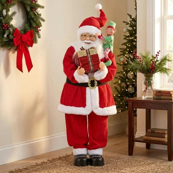 Bobobiy 4ft Singing Dancing Santa Claus, Standing Christmas Animated Santa Figure with Elf, Gift Box, Sound/Touch Activated
