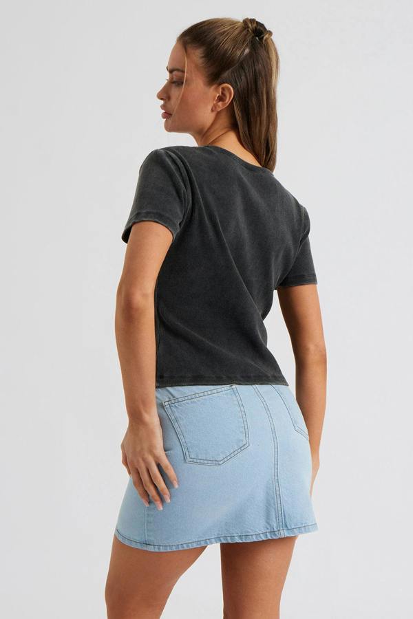 Urban Bliss Frayed Charcoal Washed Ribbed Tee