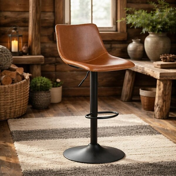 Wyld Haus Bogense Tan Faux Leather Bar Stool Cream Stitching