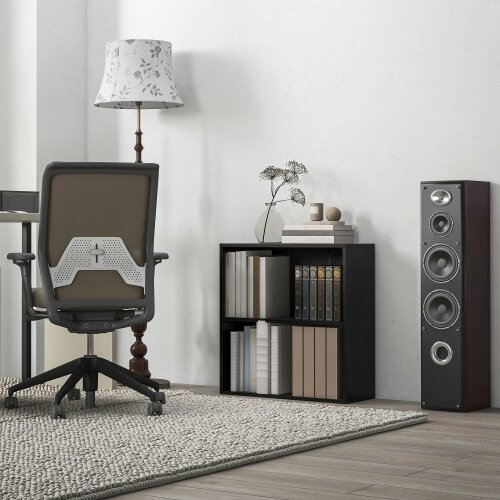 Wyld Haus Rokepa Wood Black Low 2 Tier Bookcase With Adjustable Shelves
