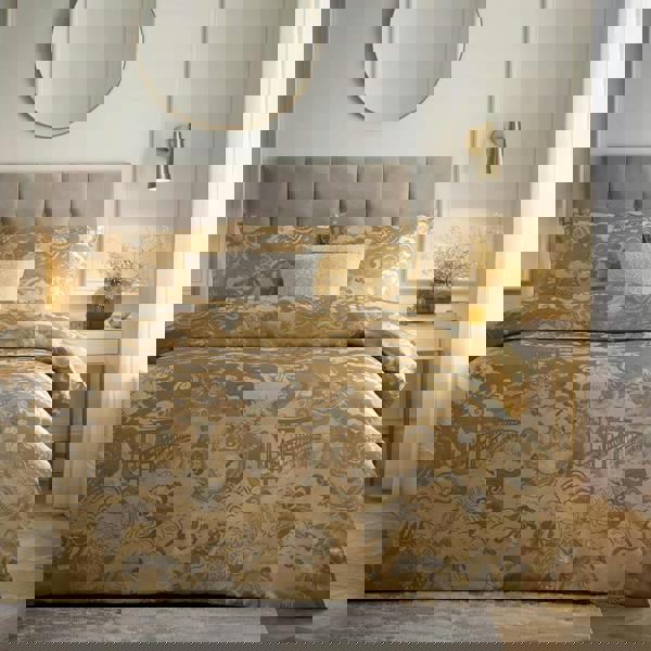 Paoletti Baransu Reversible Jacquard Duvet Cover Set - Gold