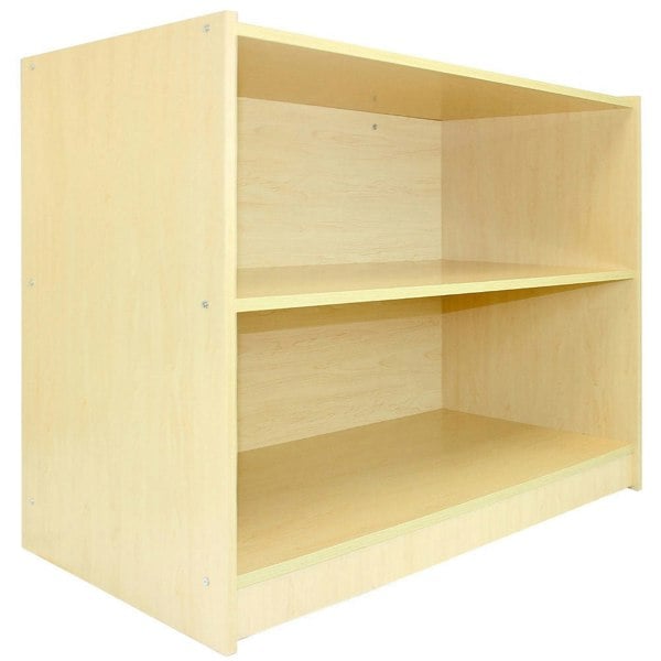 A1200 shop counter in light maple finish, featuring two spacious shelves and a smooth, durable surface ideal for retail displays