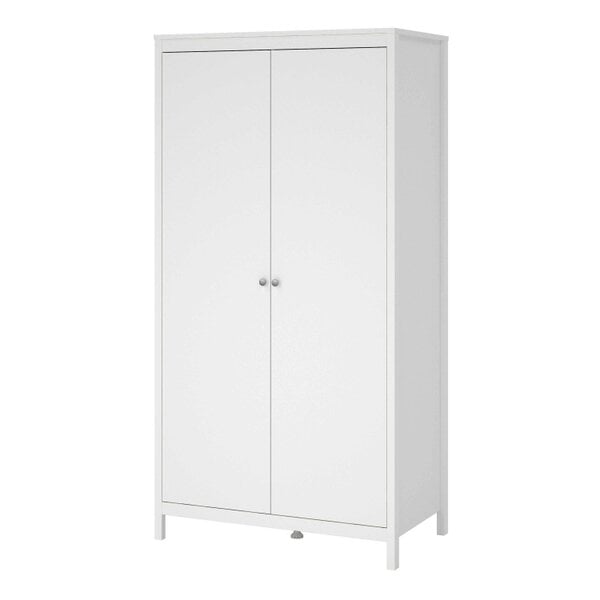 Wyld Haus Gossmere White Wooden Wardrobe 2 Doors Silver Handles