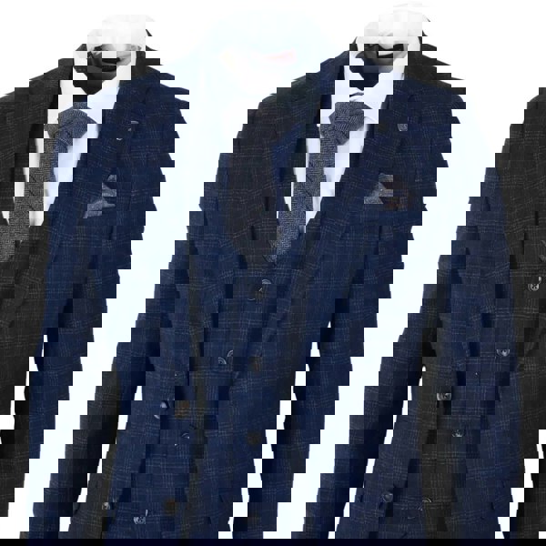 Robert Simon Marcos - Men's Navy Blue Plaid Check Slim Fit 3 Piece Suit