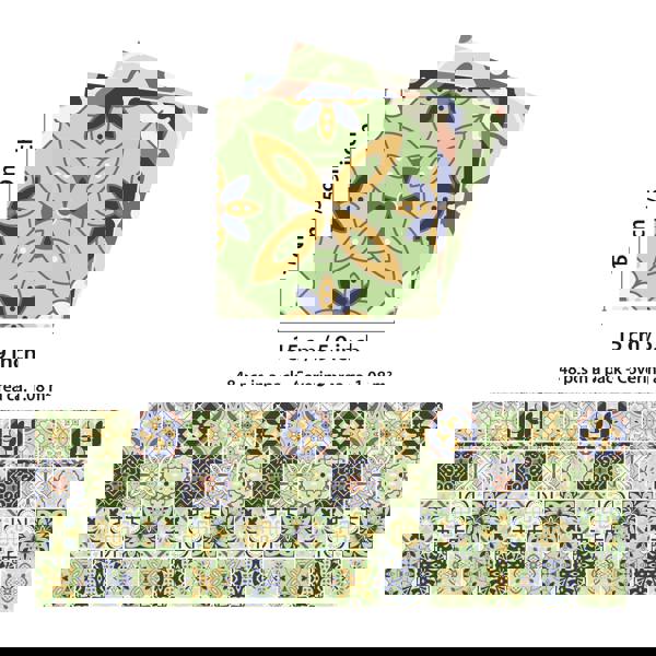 WT1599 - Pastel Green Moroccan Wall Tile Stickers - 15 cm x 15 cm - 24 pcs