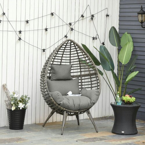 Wyld Haus Luyono Rattan Rope Grey Teardrop Outdoor Egg Chair With Cushions