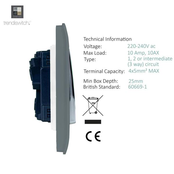Trendi Switch 4 Gang Light Switch (3x 1 or 2 Way & 1 x Intermediate)in Warm Grey