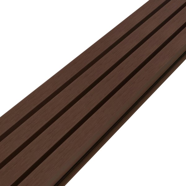 WPC slatted wall cladding panels in rich brown, featuring a smooth texture and sleek design, ideal for modern interiors or exteriors