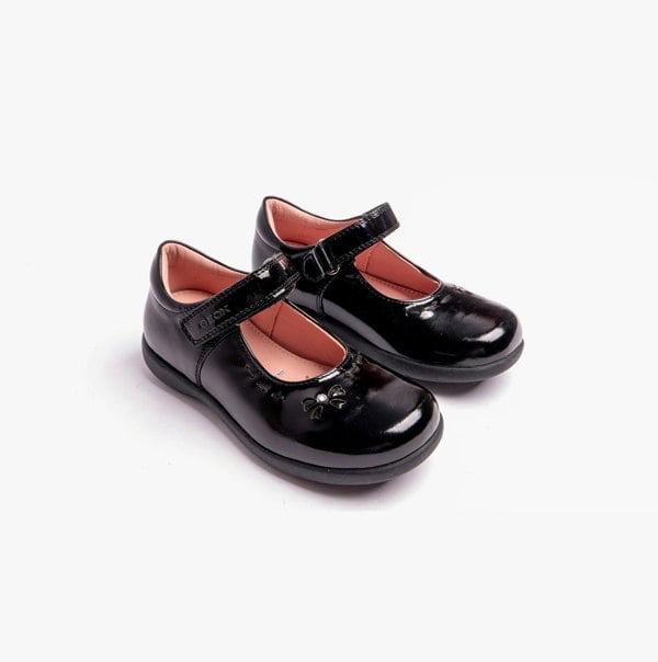 GEOX NAIMARA G A Girls Leather Touch Fasten School Shoes Patent Black