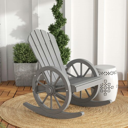 Wyld Haus Elna Wood Grey Adirondack Style Outdoor Rocking Armchair With Reclining Back