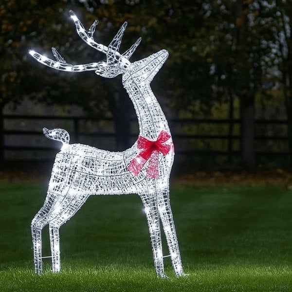 Samuel Alexander 80cm Light up Silver Glitter Twist Christmas Reindeer with Cool White LEDs