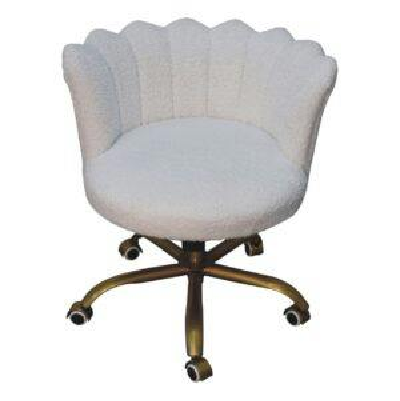 Wyld Haus Sarlat White Boucle Scalloped Cosy Swivel Chair With Brass Base