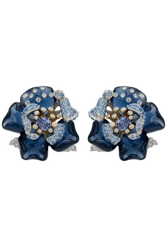 Latelita Blue Rose Flower Stud Earrings Dual Plating
