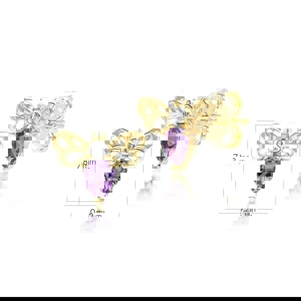 Gemondo Honeycomb Art Nouveau Pear Shape Amethyst and Diamond Bee Stud Earrings in 9ct Yellow Gold