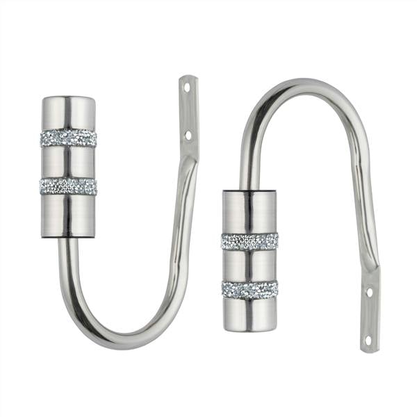 A.Unique Home Pair of Diamante Barrel Metal Holdbacks (Pair of Holdbacks) - Brushed Steel
