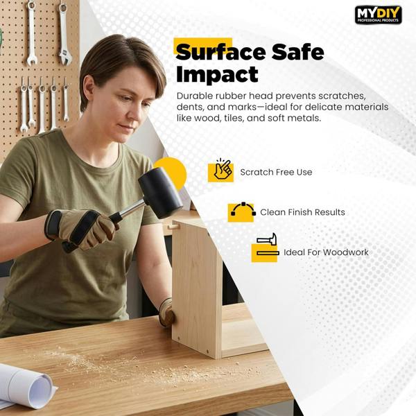 MY DIY PROFESSIONAL PRODUCTS Rubber Mallet Hammer 21oz - Non-Mark Rubber Hammer with Anti-Slip Grip for Woodworking & Home DIY Projects