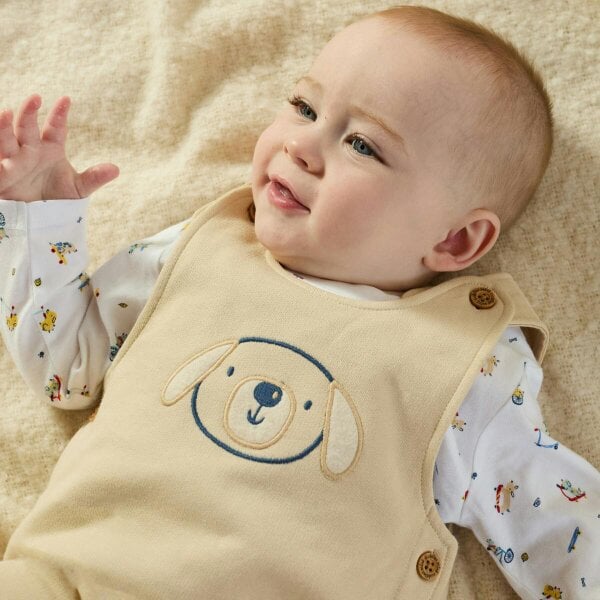 Mini Cuddles Printed Dungarees (Beige & White)